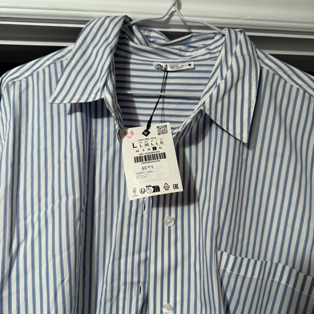 Zara oversized Blue PJ Striped Shirt - Picture 4 of 5
